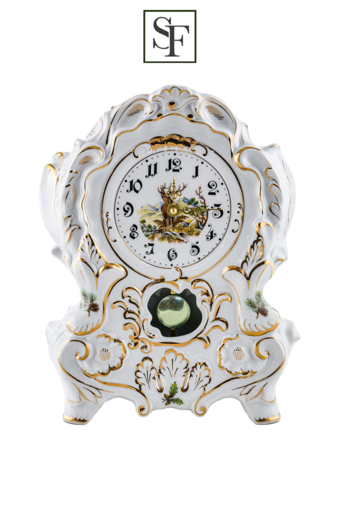 Часы каминные Leander "Охотничьи сюжеты" 32 см, фарфор, Чехия  #1