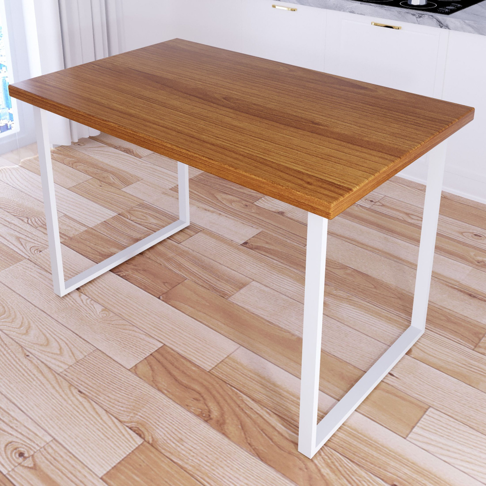 Стол кухонный Loft со столешницей цвета ольхи из массива сосны 40 мм и белыми металлическими ножками, #1