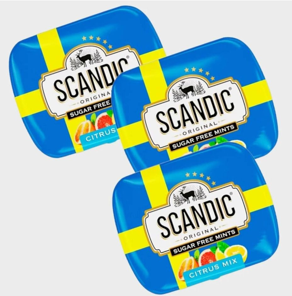 Конфеты Scandic без сахара со вкусом Цитрусовый микс, 3 упаковки  #1