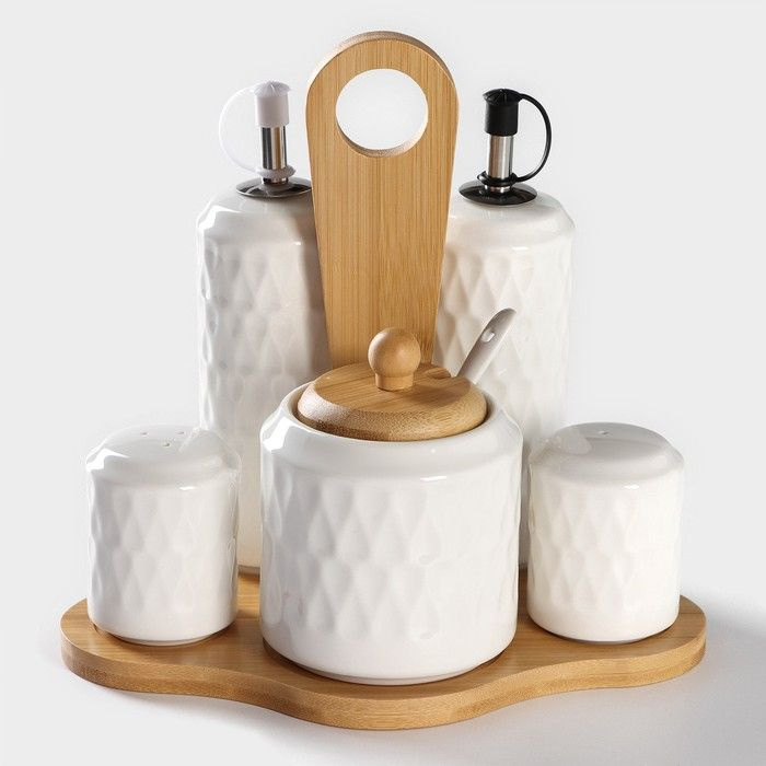 Набор керамический для специй и соусов на деревянной подставке BellaTenero, 5 предметов: 2 соусника 200 #1