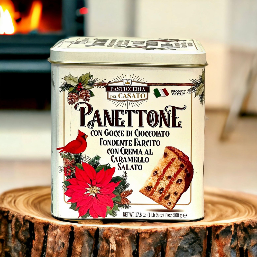 Кекс (кулич) VALENTINO Panettone с кусочками шоколада и карамельным кремом ж/банка 500г, Италия  #1