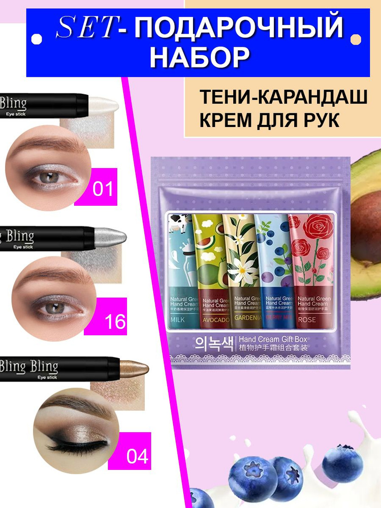 DNM Набор для макияжа тени карандаш для глаз + набор крем для рук  #1