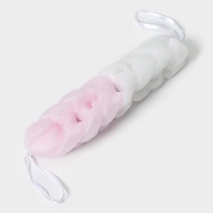 Мочалка - косичка для тела CUPELLIA SPA, 70 грамм, цвет бело-розовый, 2 штуки  #1