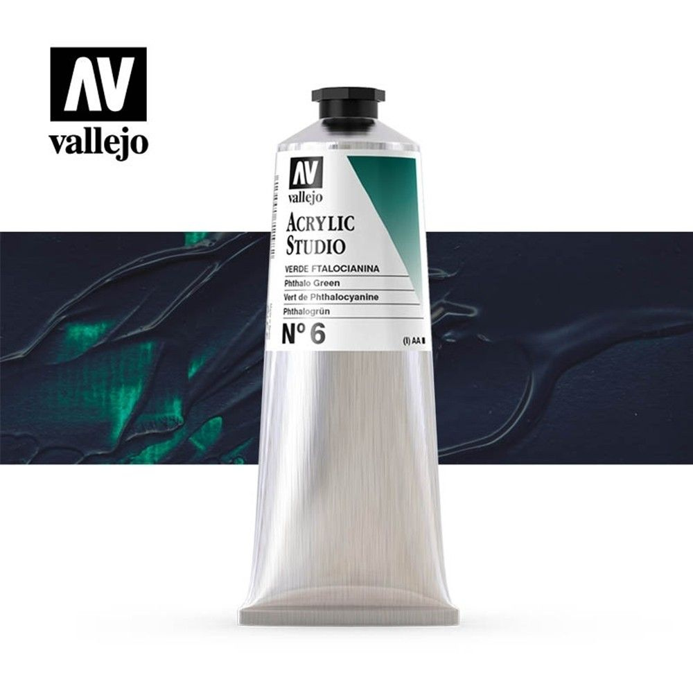 Акриловая краска Vallejo "Studio" #6 Phthalocyanine Green (Зеленая ФЦ), 125мл  #1