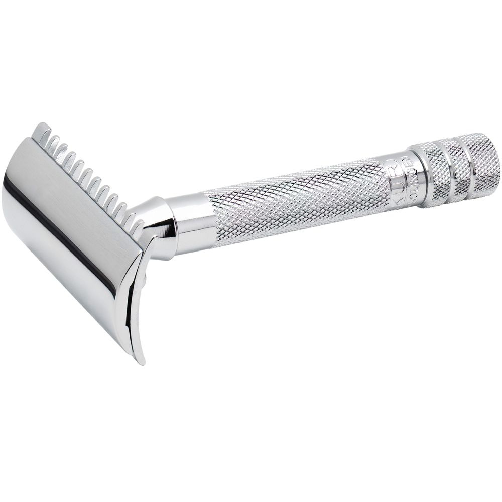 Cтанок Т- образный для бритья MERKUR, открытый зубчатый гребень, короткая ручка, хромированный, лезвие #1