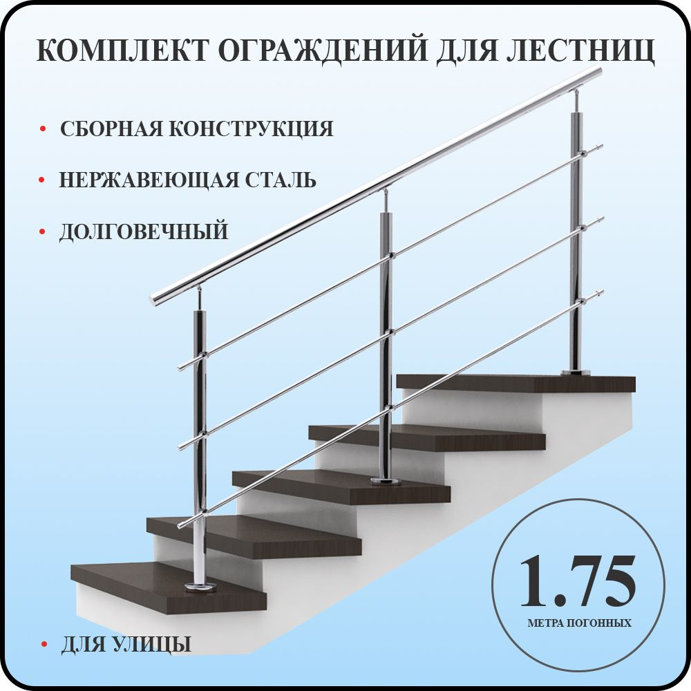 Перила для лестницы комлект из нержавеющей стали 1.75 м. п. для улицы  #1