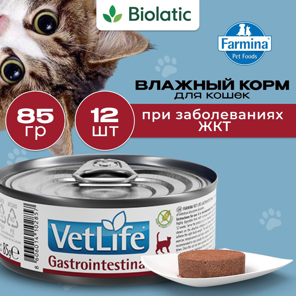 Farmina Vet Life Gastrointestinal Влажный корм для кошек при заболеваниях ЖКТ, 85 г x 12 шт  #1