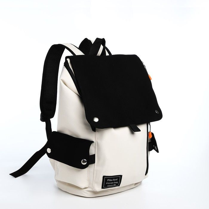 Рюкзак на молнии, 5 наружных кармана, цвет бежевый/чёрный  #1