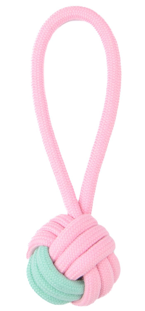 Mr.Kranch Игрушка Мяч на кольцевом шнуре для собак, из канатной верёвки, розовая с голубым, 15х5 см  #1