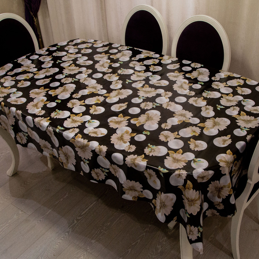 Скатерть на стол водоотталкивающая, праздничная клеенка на кухню тканевая основа, размер 140*140  #1