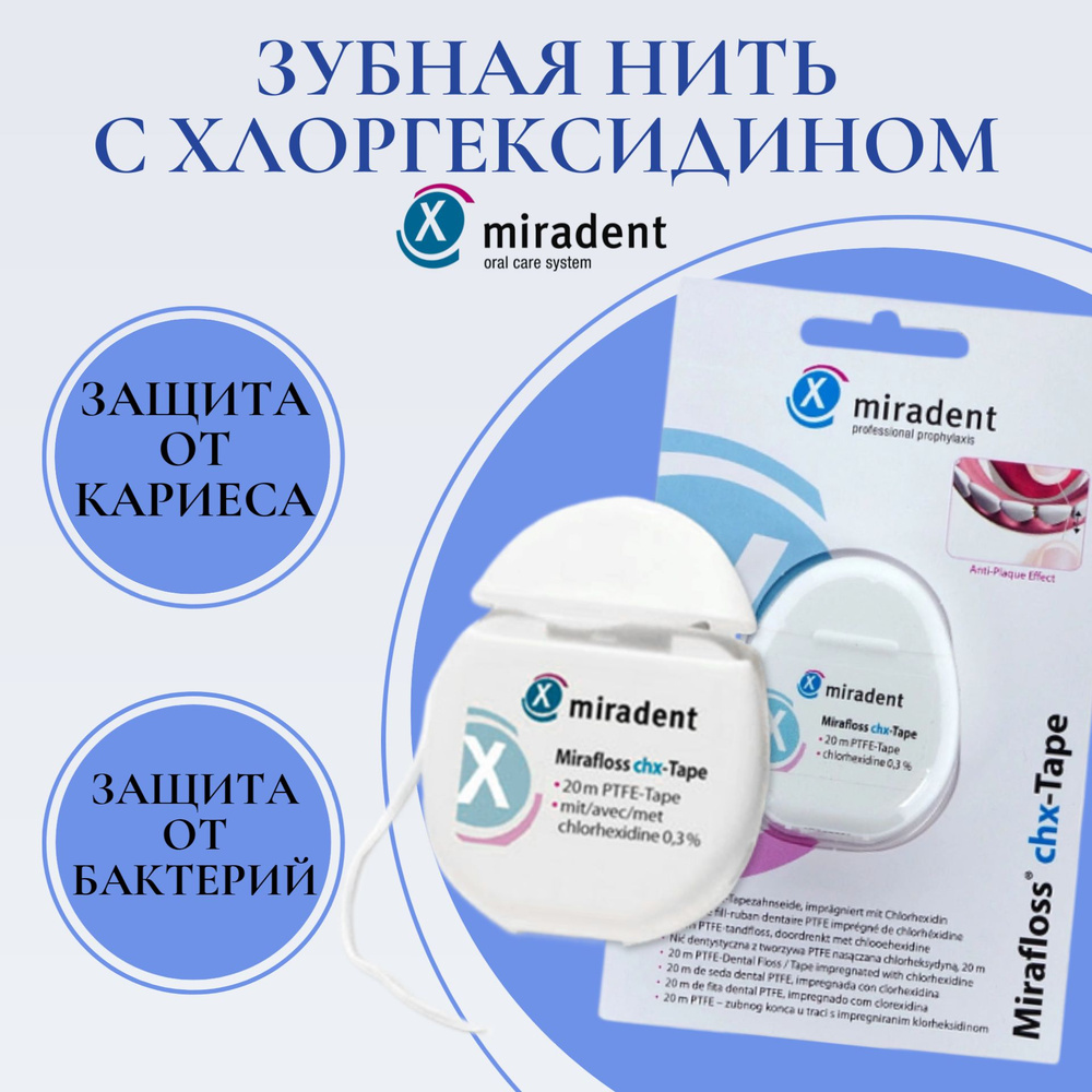 Зубная нить с хлоргексидином Miradent Mirafloss chx-Tape, 20 м #1