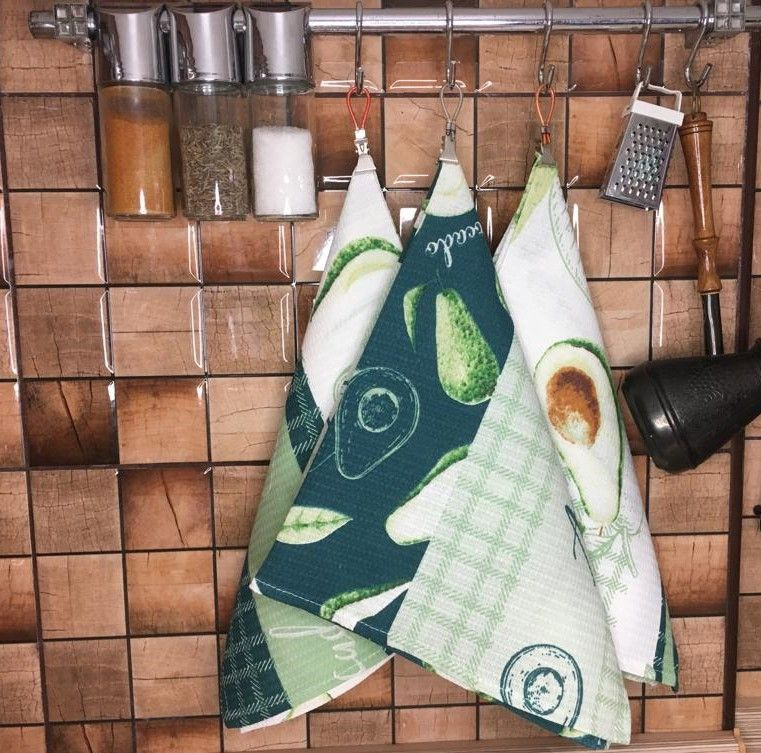 Набор кухонных полотенец "авокадо", Вафельная фактура, 50x60, 3шт  #1