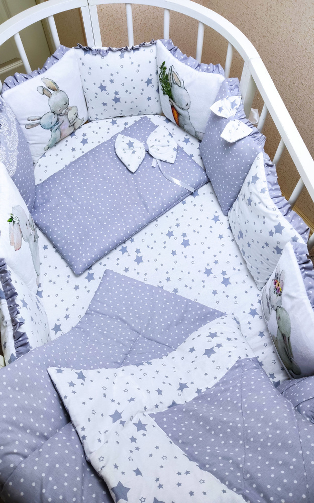 Комплект с бортиками в кроватку для новорожденных с фотопечатью  #1