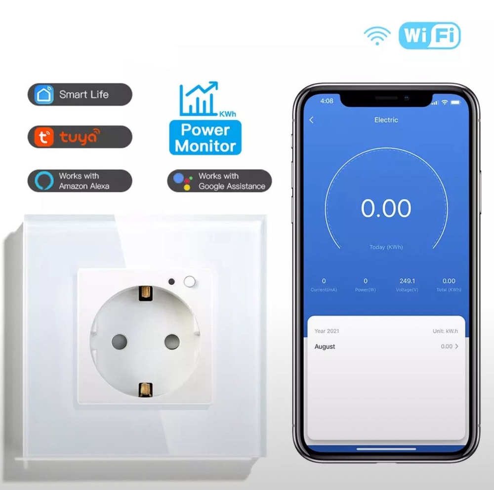 Умная розетка Wi-Fi мониторингом расхода электроэнергии с голосовым управление Яндекс станцией Алисой #1