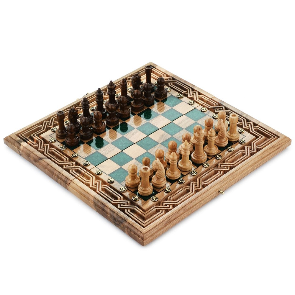 Шахматы + нарды резные "Малахит" 40 #1