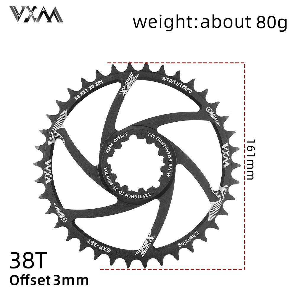 Звезда передняя Vxm Sram Direct Mount, 3mm offset 38T черная #1