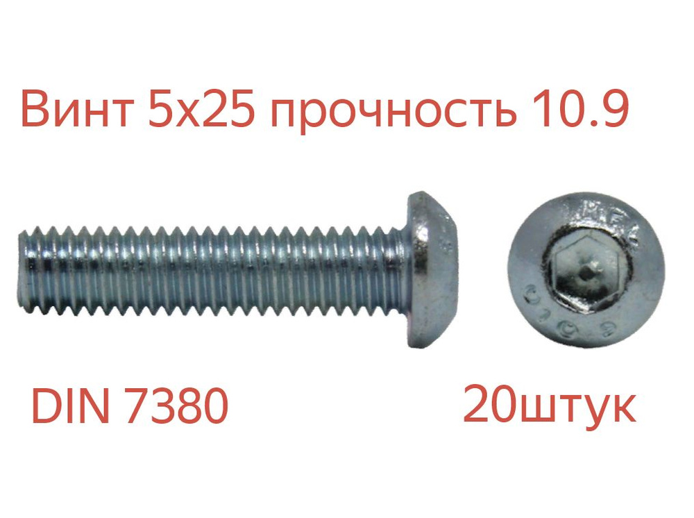 ДомМетиз Винт M5 x 5 x 25 мм, головка: Полукруглая, 20 шт. #1