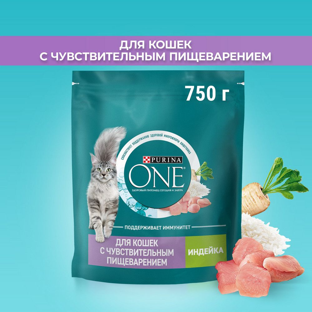 Сухой корм Purina ONE для кошек с чувствительным пищеварением 750г 1 шт  #1