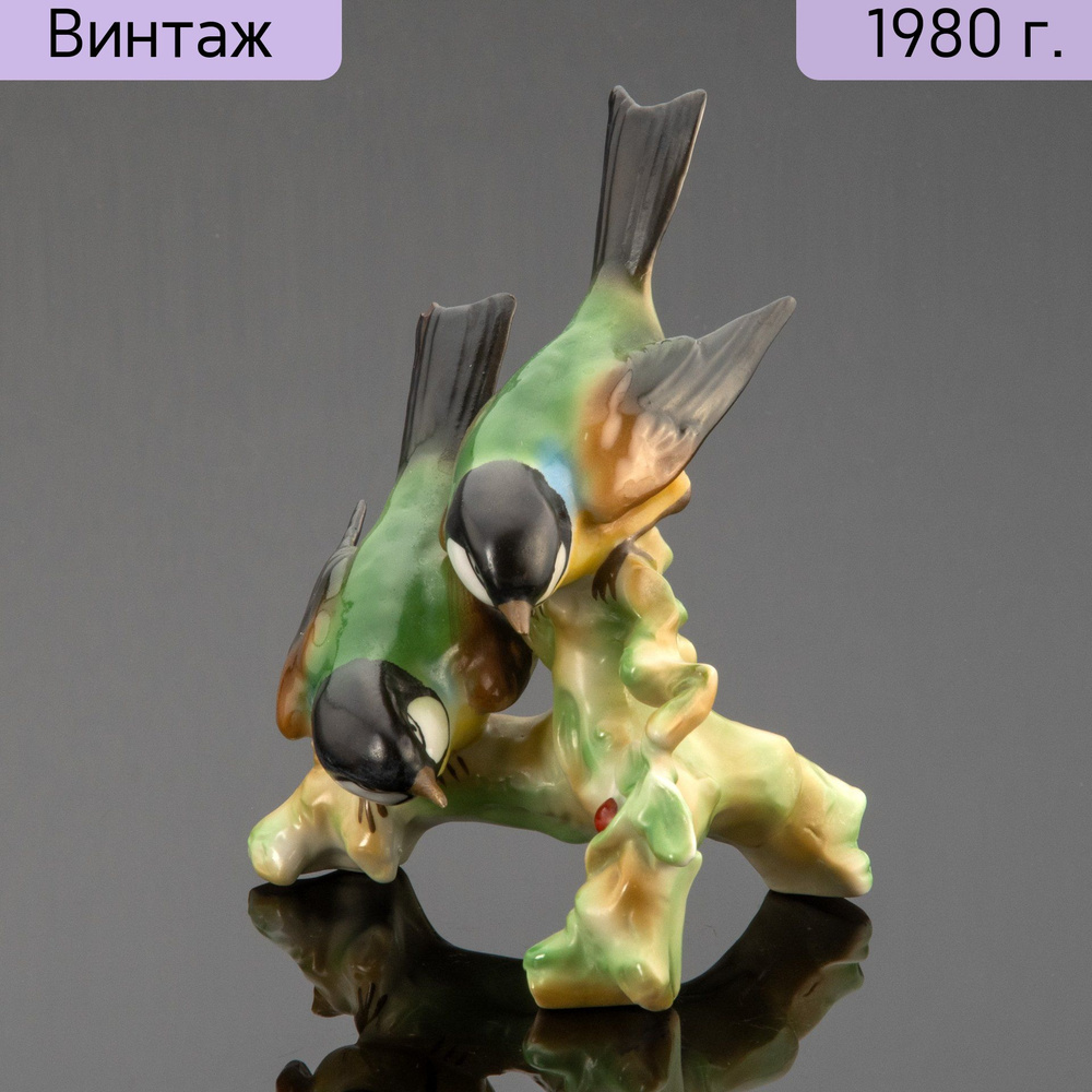 Статуэтка винтажная Синицы на ветке, фарфор, роспись, Германия, 1970-1990 гг.  #1