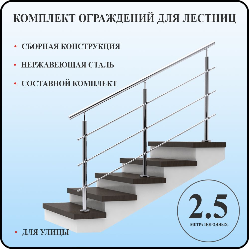 Перила для лестницы комплект из нержавеющей стали 2,5 м. п. для улицы  #1