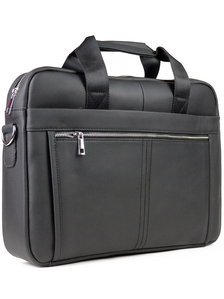 Мужская сумка портфель из натуральной кожи черный 39x29x7см  #1