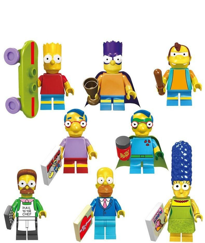 Набор минифигурок Симпсоны / Simpsons совместимы с конструкторами лего 8шт (4.5см, пакет) KF6039  #1