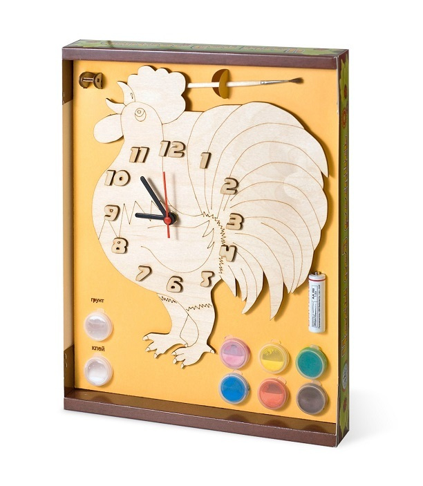 Часы с циферблатом под роспись "Петух" с красками #1