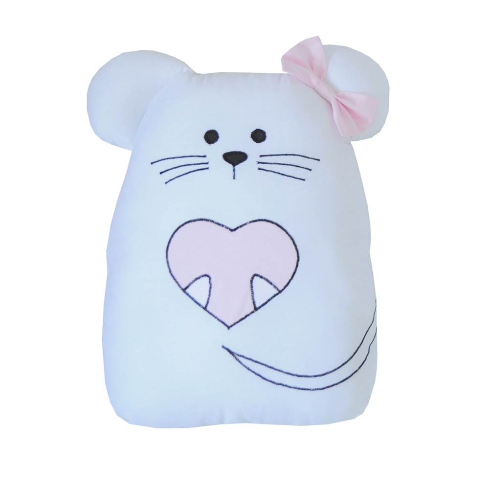 Подушка-бортик "Мышка белая с розовым сердечком, бантик розовый", 35*30 см, 100% хлопок  #1