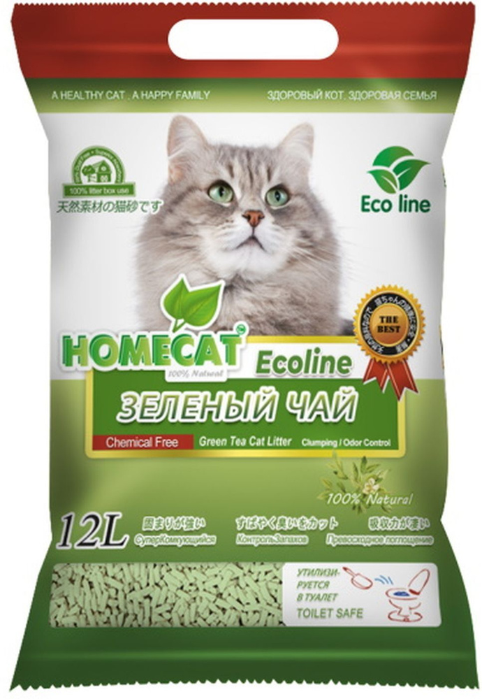 Homecat Ecoline / Комкующийся наполнитель Хоумкэт для кошачьего туалета Зеленый чай 12 л  #1