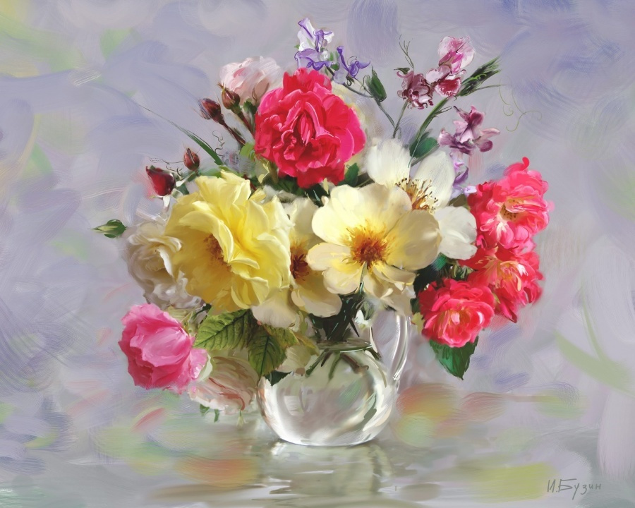 Картина по номерам на холсте 40х50 40 x 50 на подрамнике "Букет из разноцветных роз" DVEKARTINKI  #1
