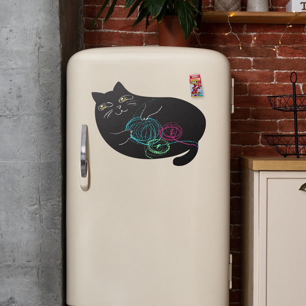 Магнитная меловая доска Doski4you "Кот №3" для рисования на холодильник + мел / детская грифельная черная #1