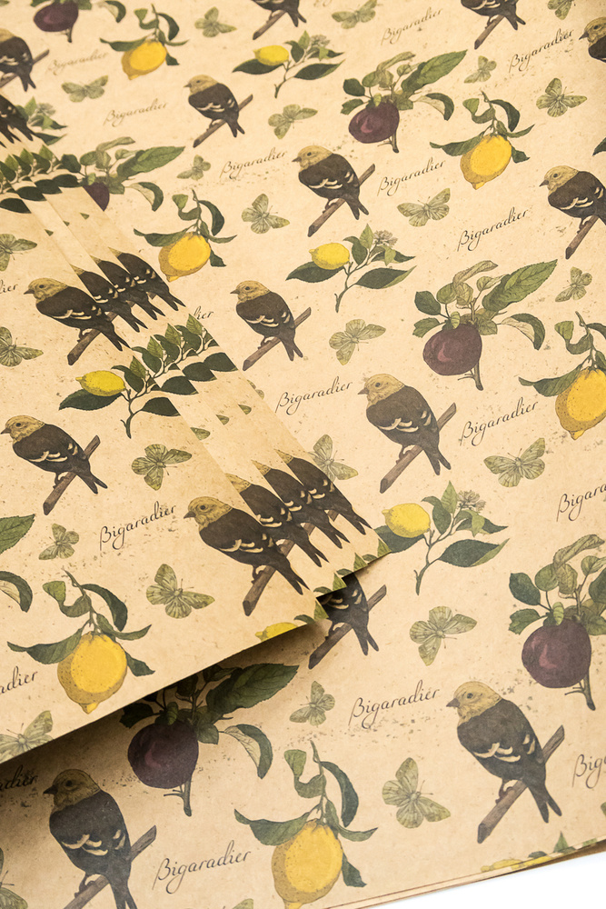 Бумага упаковочная подарочная крафт "цветы - цитрусовые нотки", в наборе 4 листа 70х100см, Т-Пак  #1