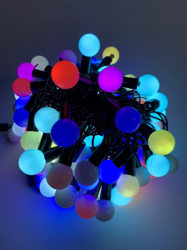 Гирлянда светодиодная нить 12,7 м на черном проводе 100 разноцветных диодов - жемчужные шарики, выход #1