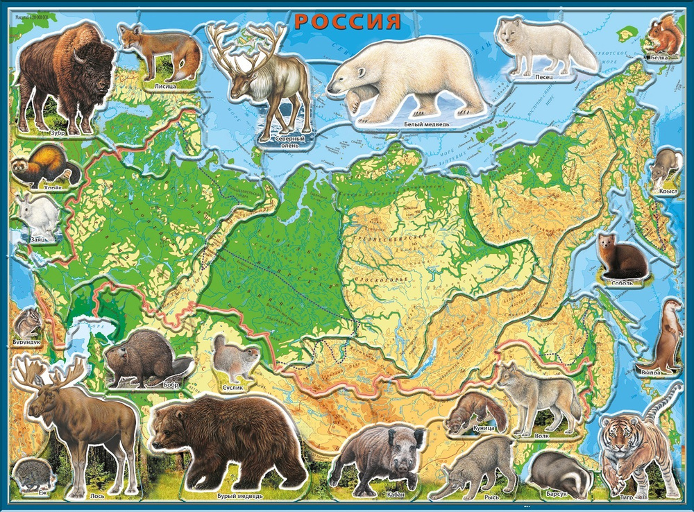 Пазл для детей Геоцентр, географическая карта "Животные и Природные зоны России", 24 фигурные детали, #1
