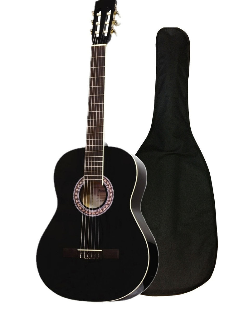 Классическая гитара с чехлом Barcelona, верх ель, черный, размер 4/4  #1