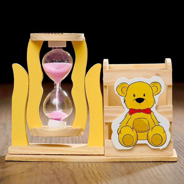 Песочные часы Медвежонок, сувенирные, с карандашницей, 13.5х13.5х10 см  #1