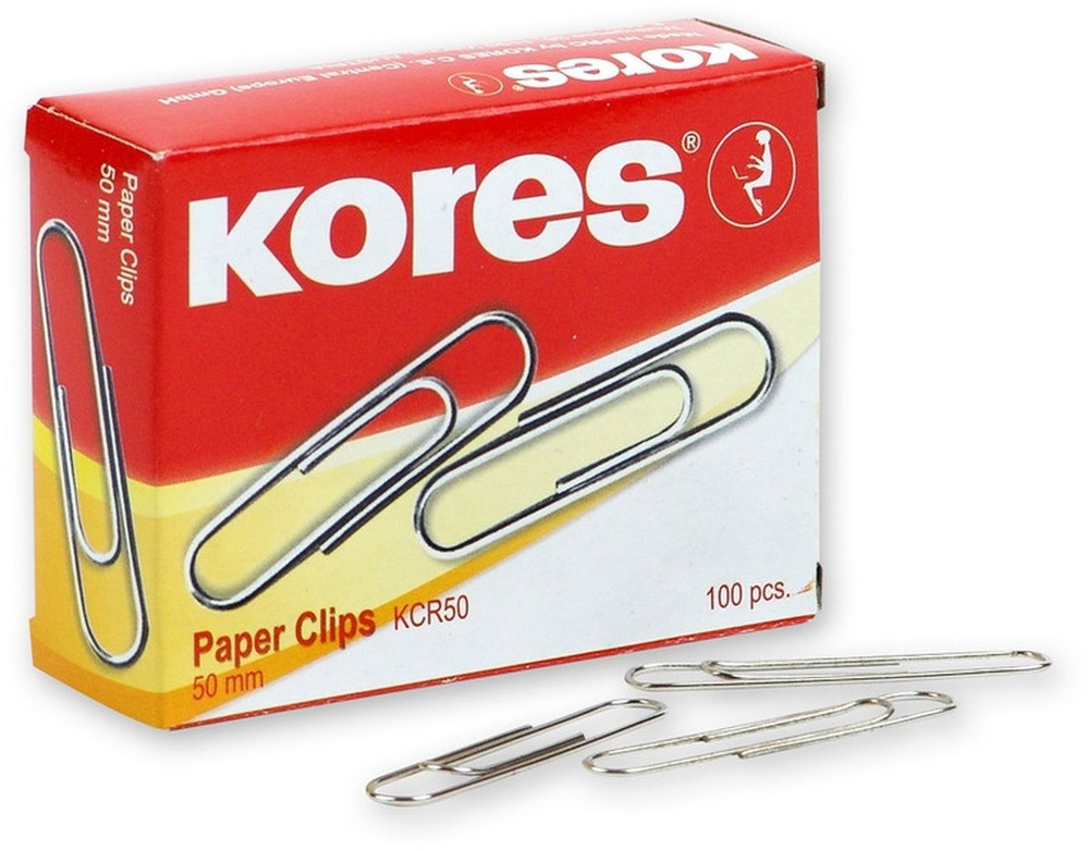 Скрепки Kores, с отгибом, никелированные, 65495, серебристый, 50 мм, 100 шт х 10 упаковок, набор из 2шт. #1