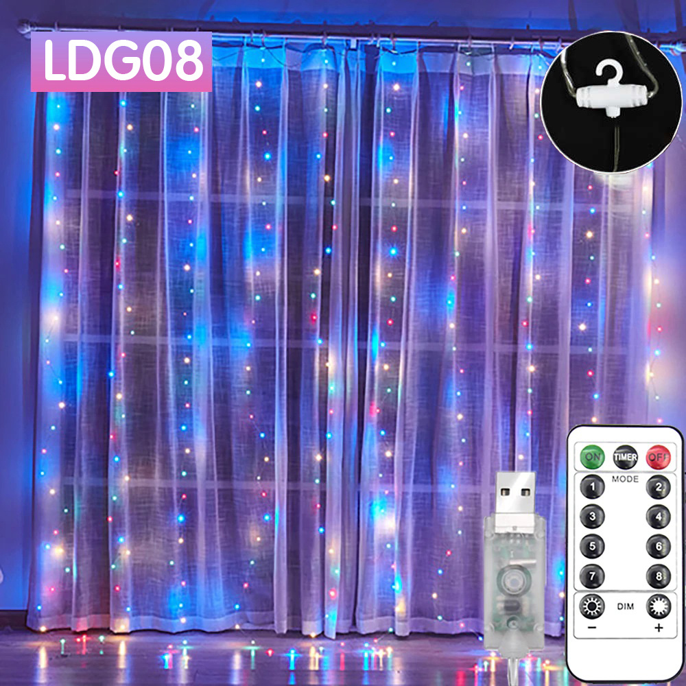 гирлянда штора LED (3х3м,300 ламп, RGB) OGLDG08 / зановес #1