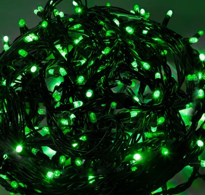 Гирлянда Нить, шнур черного цвета, 100 LED зелёных, China Dans, артикул 2013708  #1