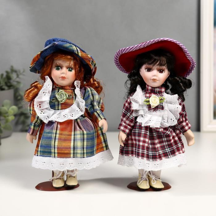 Кукла коллекционная керамика "Малышка Зоя в клетчатом платье" 20 см  #1
