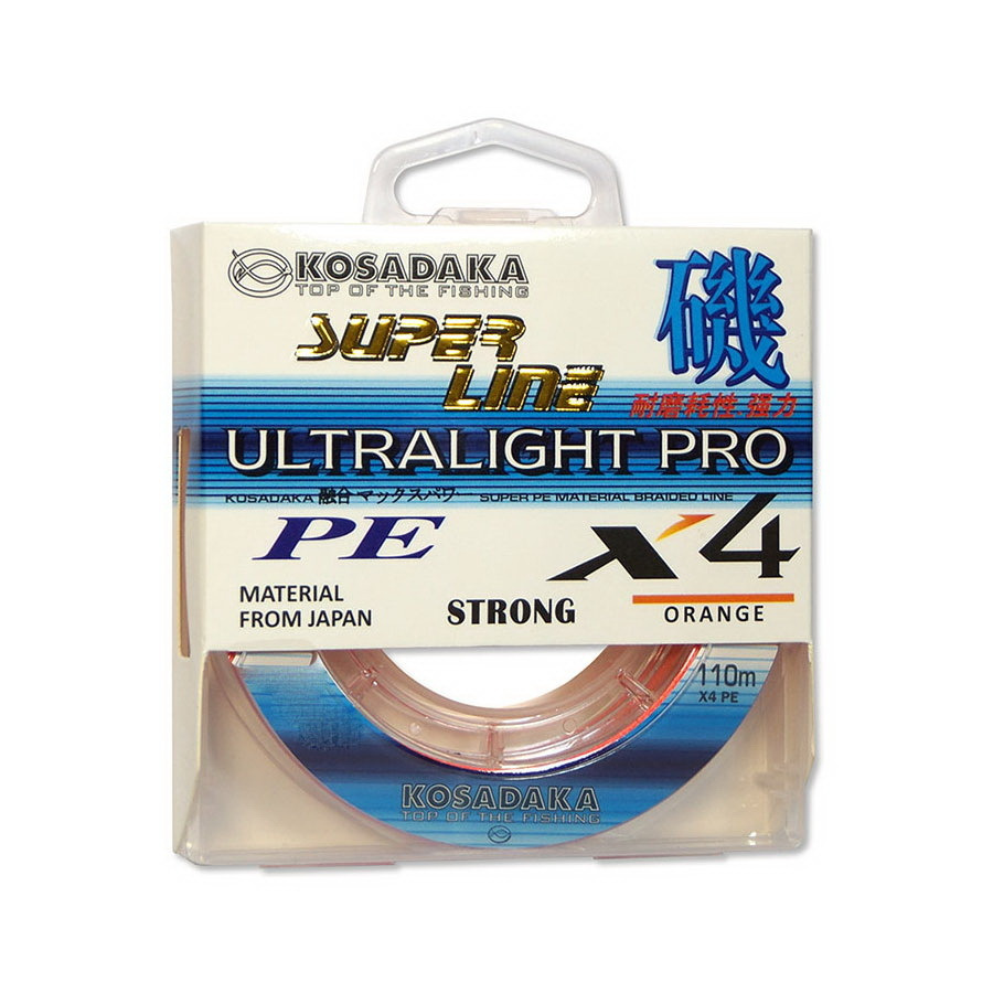 Шнур плетен. Kosadaka "SUPER LINE PE X4 Ultralight PRO" 110м, цв.orange; 0,05 мм; 3,20 кг  #1