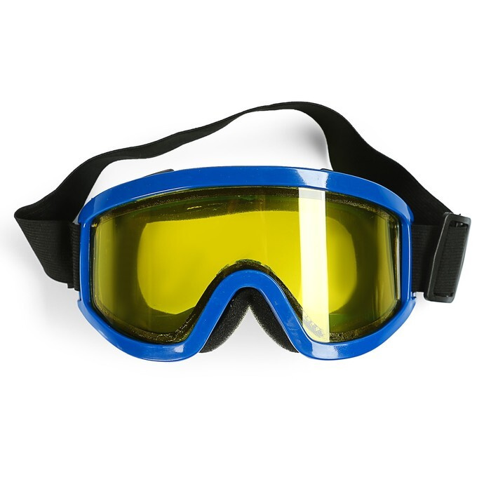 Очки-маска для езды на мототехнике, стекло двухслойное желтое, цвет синий  #1