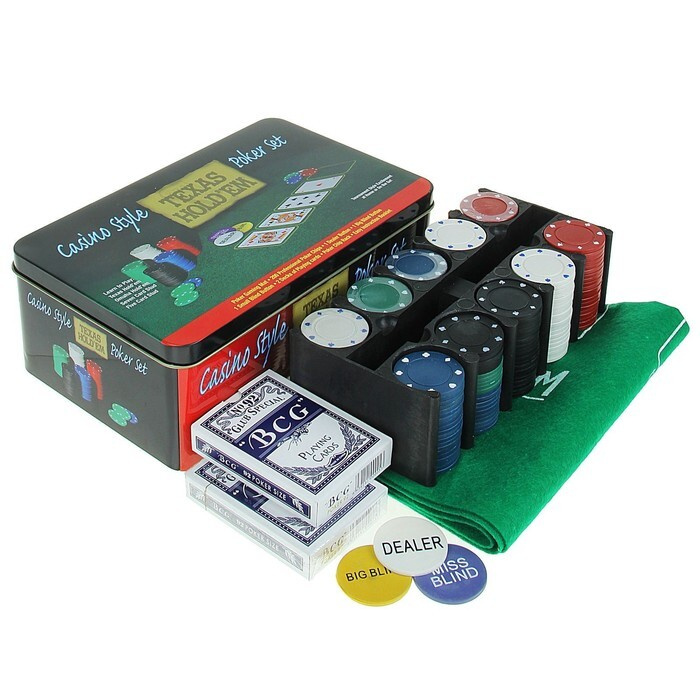 Покер, набор для игры (карты 2 колоды, фишки 200 шт.), без номинала, 60 х 90 см  #1