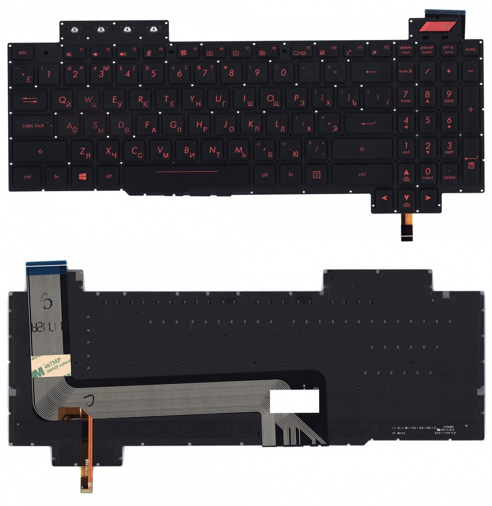Клавиатура для ноутбука Asus FX503, GL703 Series, p/n: 90NR0GP1-R31US черная с красной подсветкой  #1