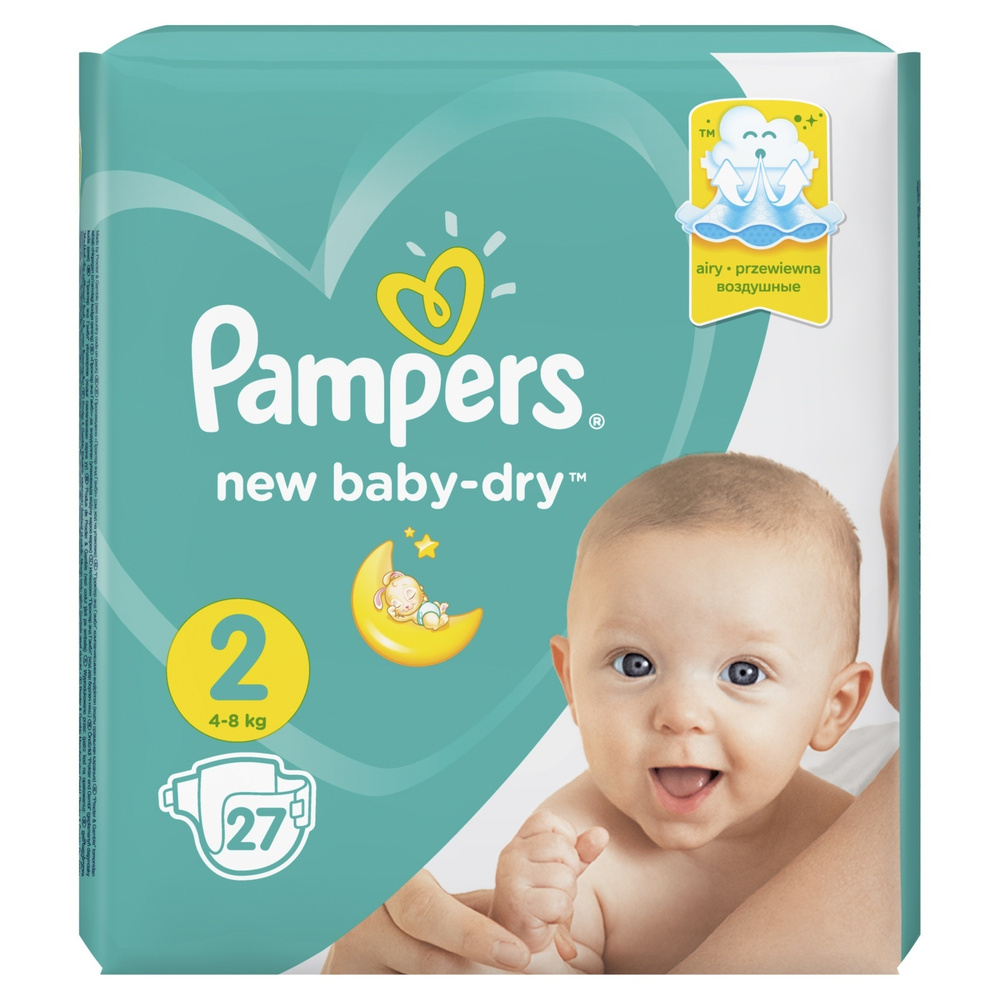 Подгузники Pampers New Baby-Dry, 4-8 кг, размер 2, 27 шт #1
