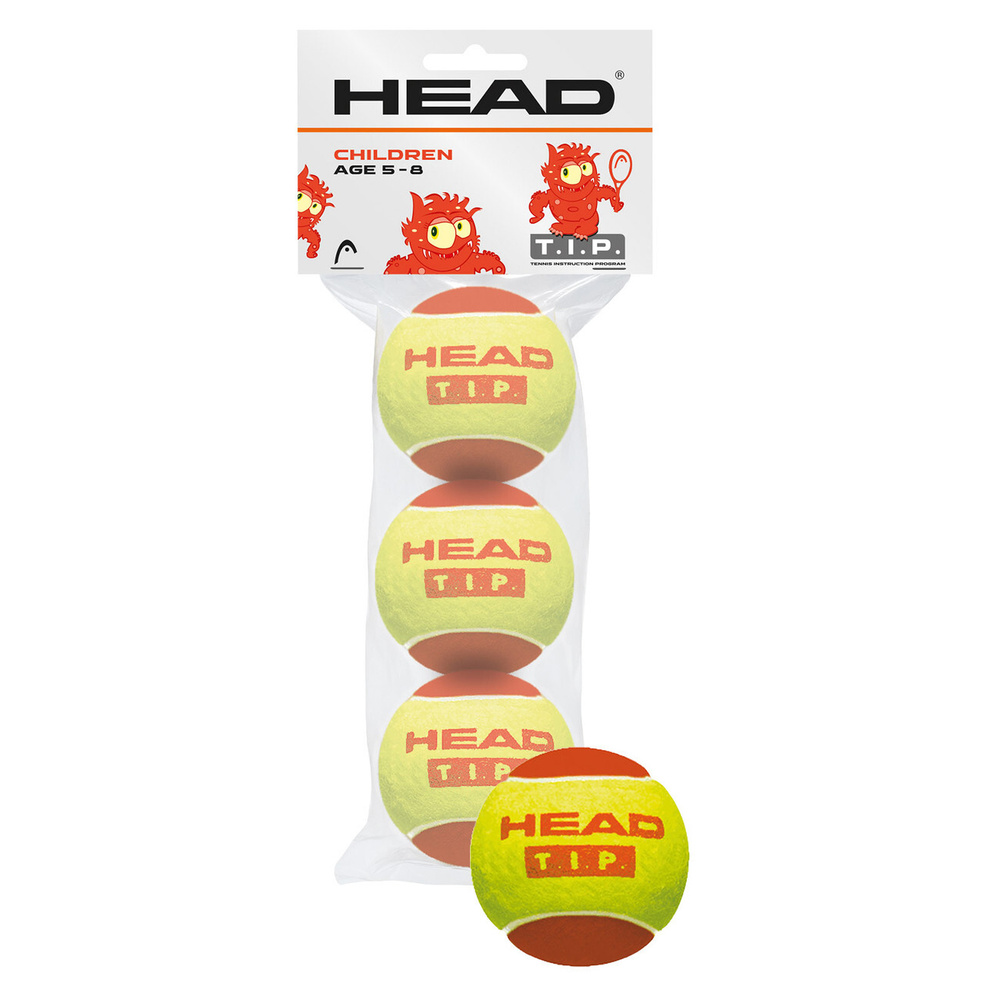 Мячи для большого тенниса HEAD T.I.P Red, 578113, для детей 5-8 лет, упаковка 3 Мяча  #1