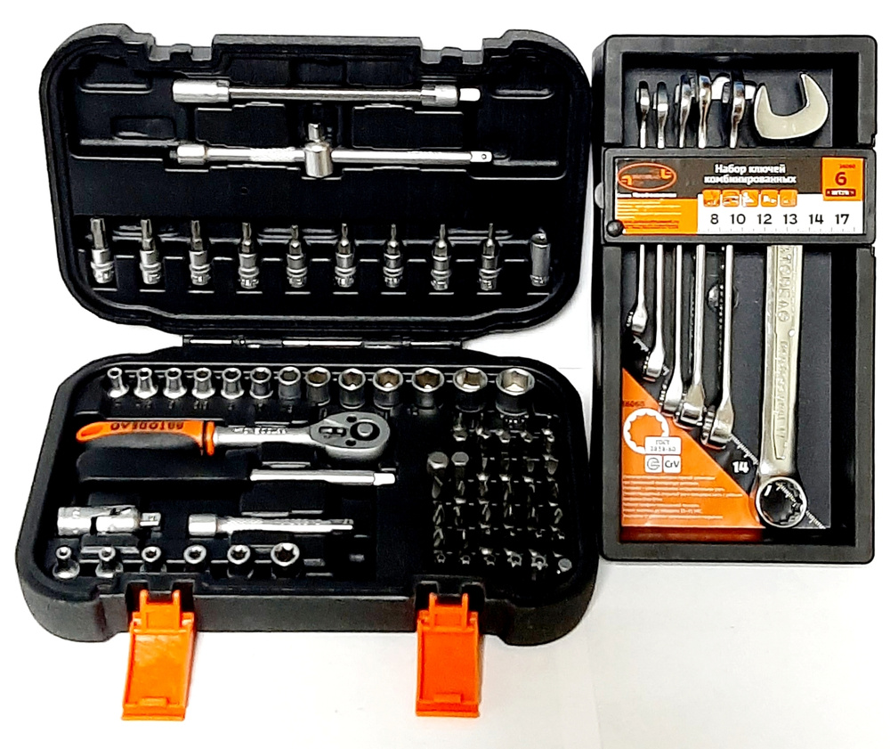 Набор инструментов для автомобиля АвтоДело, 76 предмета + набор ключей комбинированных, 6 предметов  #1