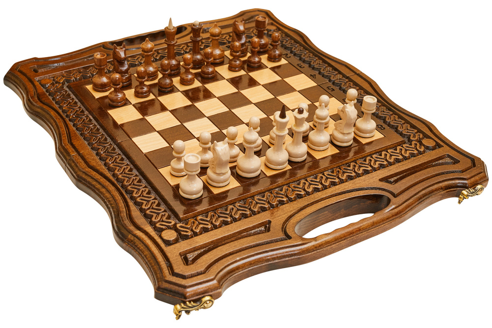 Шахматы + нарды резные Бриз-2 40, Haleyan средние деревянные из бука резаные армянские 3 в 1  #1
