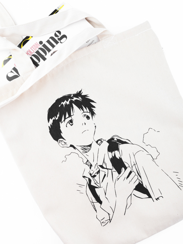 Сумка шоппер с аниме принтом Евангелион (Evangelion) Синдзи Икари, холщовая, пляжная, на плечо, манга #1