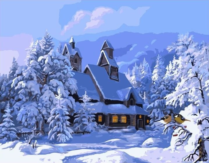Картина по номерам 40*50 см на подрамнике "Зимний пряничный домик"  #1